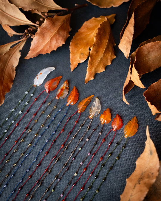 Carnelian Hand Carved Leaf Beaded Necklace