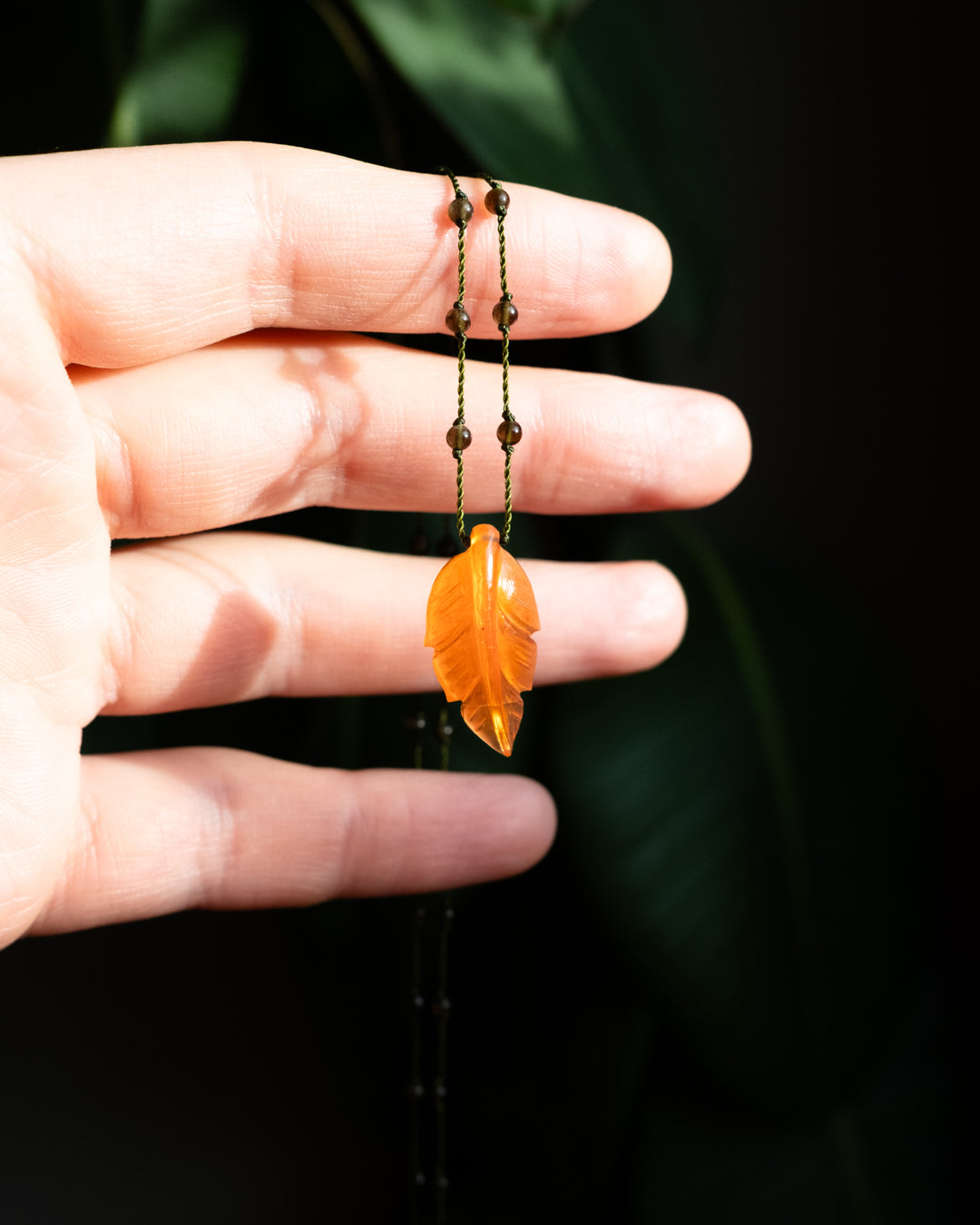 Carnelian Hand Carved Leaf Beaded Necklace