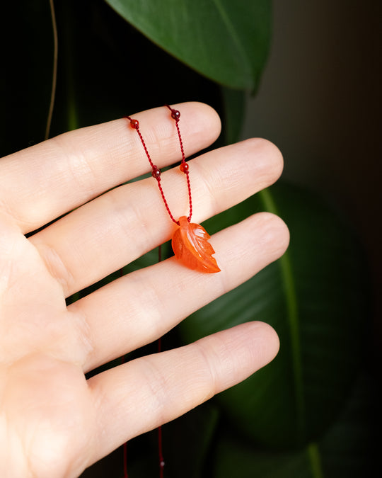 Carnelian Hand Carved Leaf Beaded Necklace