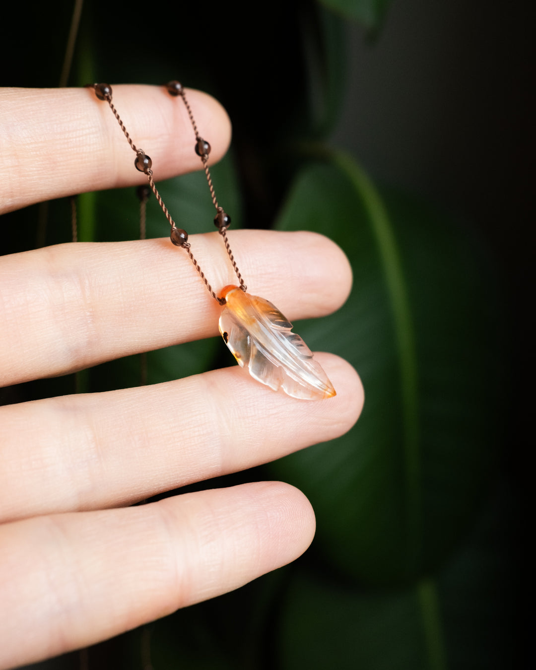 Carnelian Hand Carved Leaf Beaded Necklace