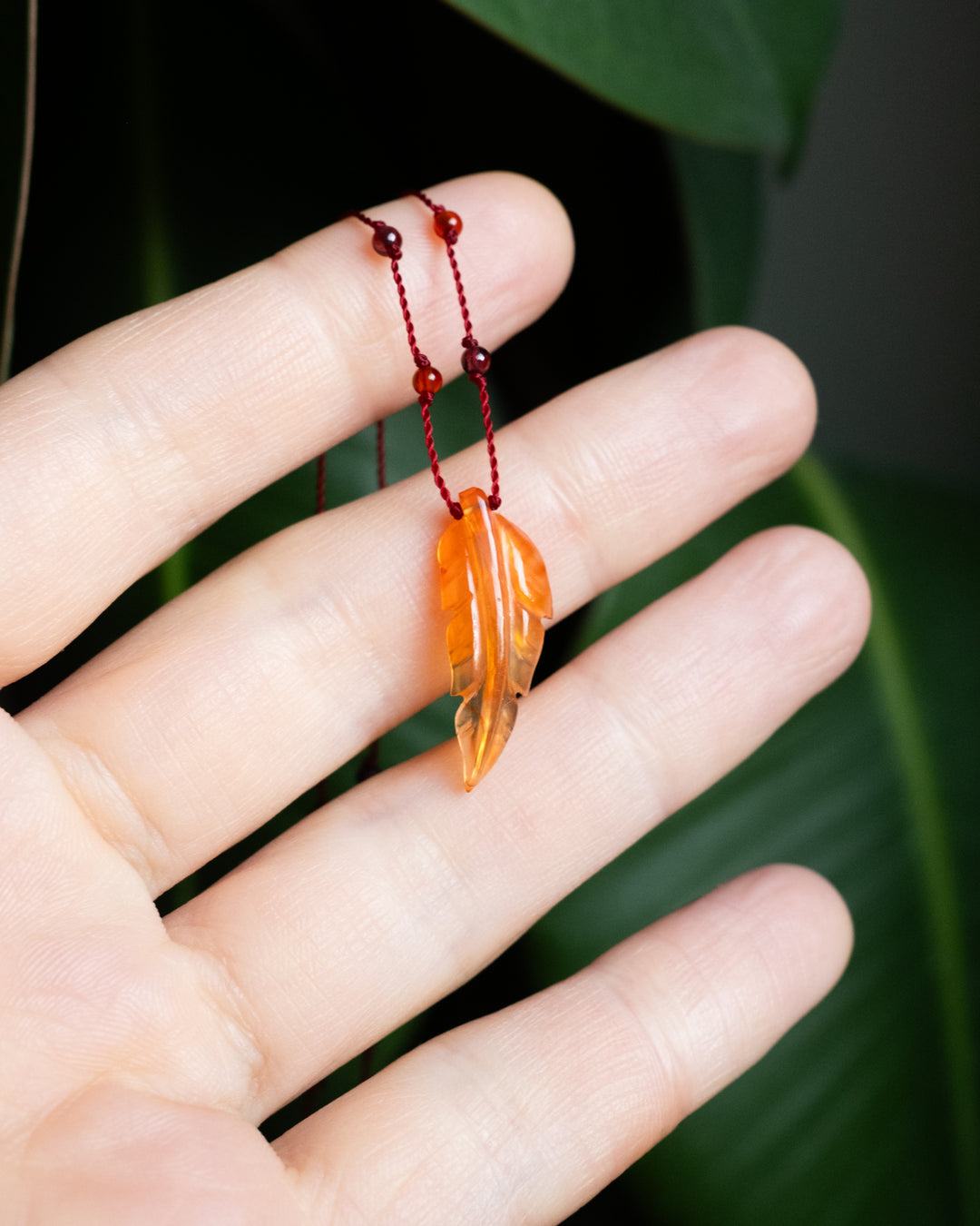 Carnelian Hand Carved Leaf Beaded Necklace
