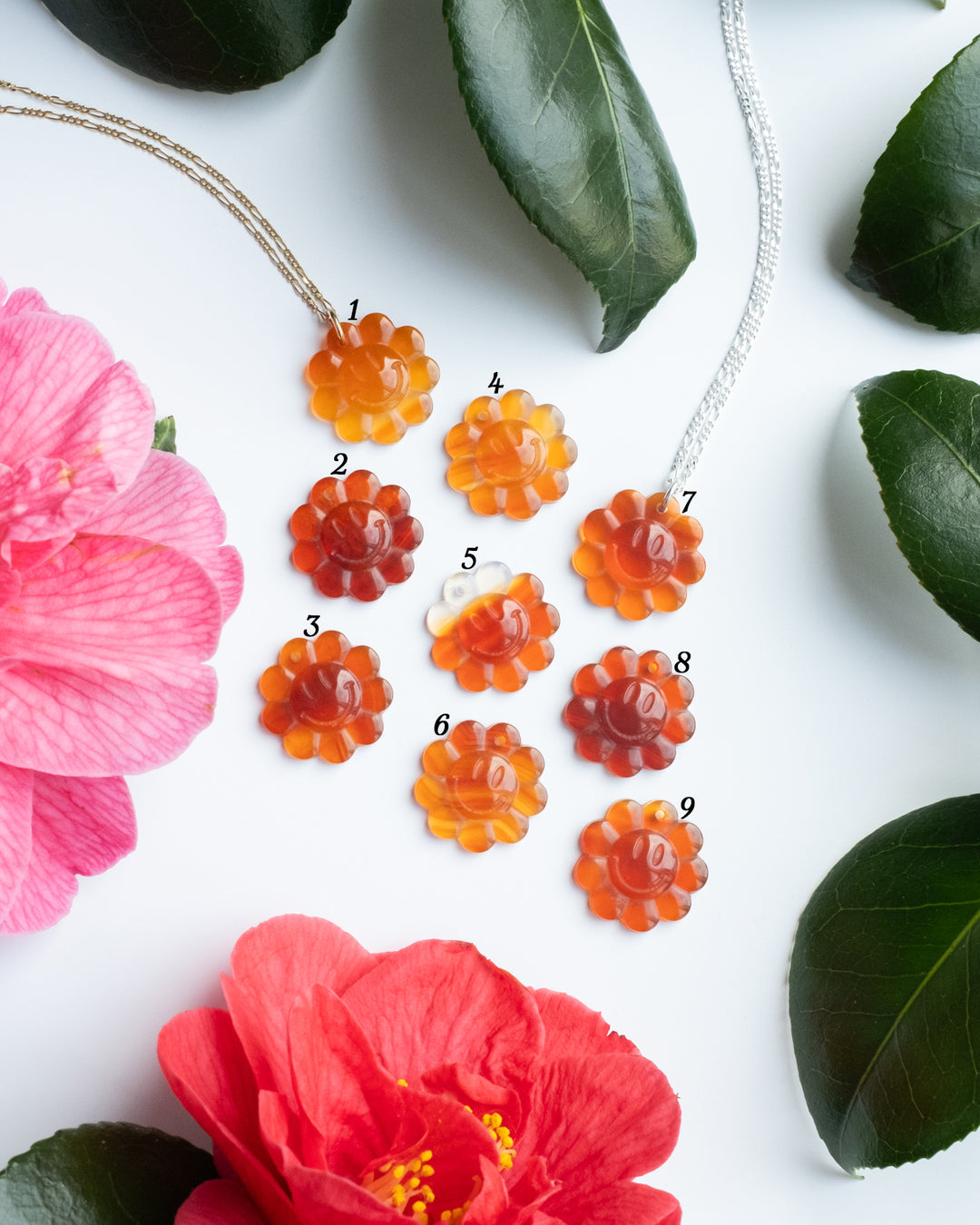Carnelian Hand Carved Groovy Flower Necklace - The Healing Pear