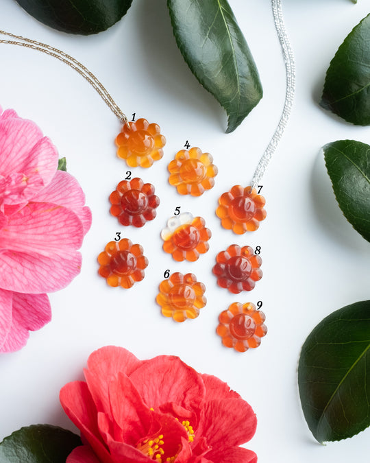 Carnelian Hand Carved Groovy Flower Necklace - The Healing Pear