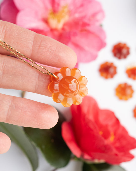 Carnelian Hand Carved Groovy Flower Necklace - The Healing Pear