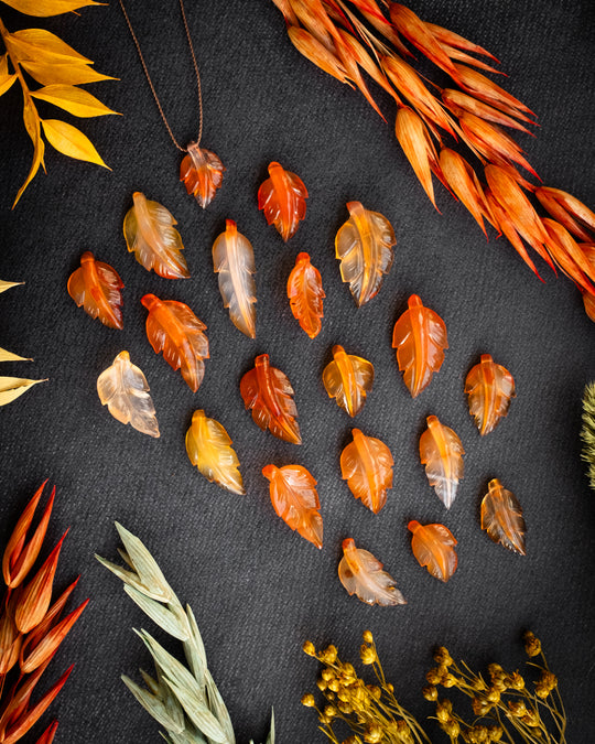 Carnelian Hand Carved Vegan Silk Leaf Necklace - The Healing Pear