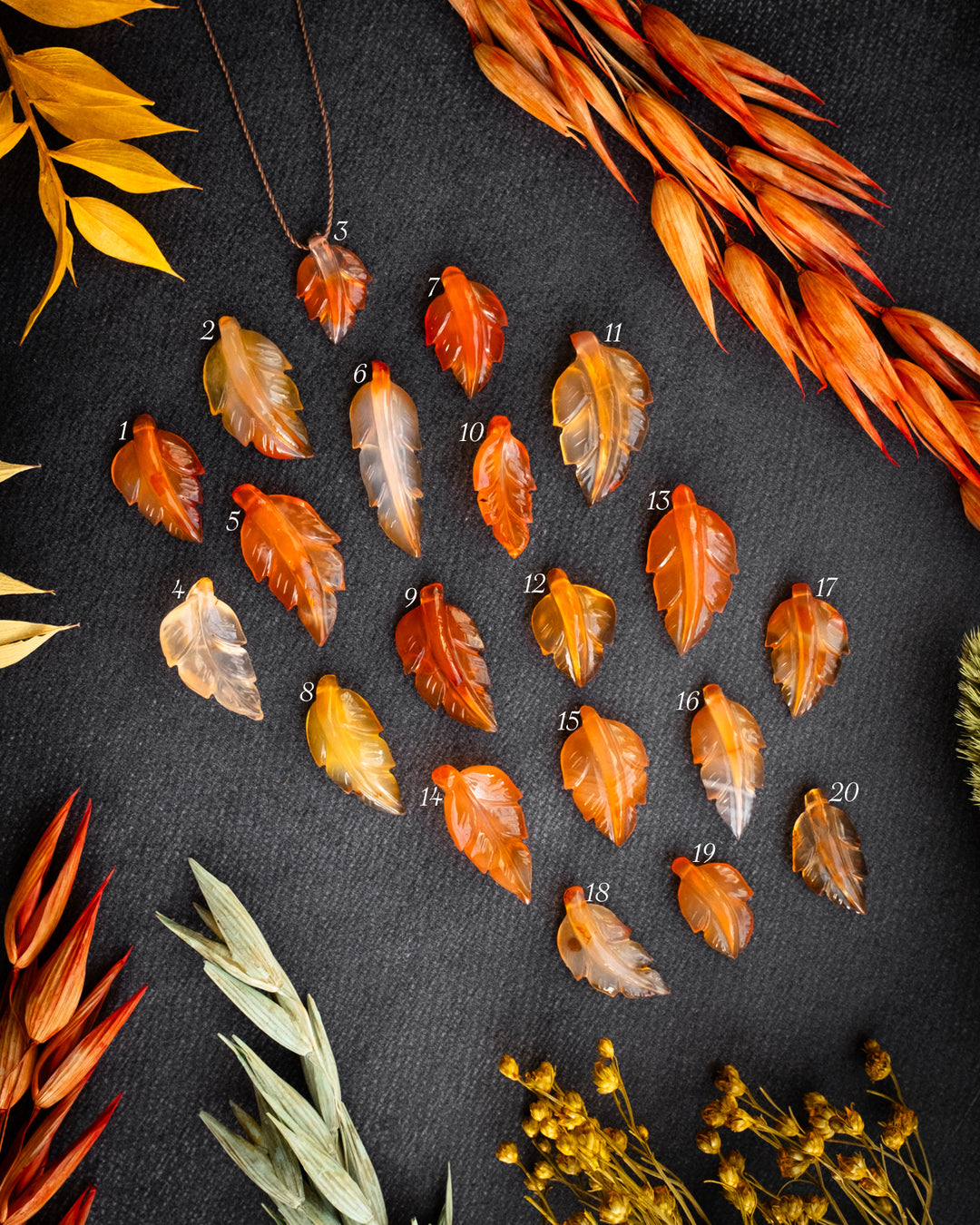 Carnelian Hand Carved Vegan Silk Leaf Necklace - The Healing Pear