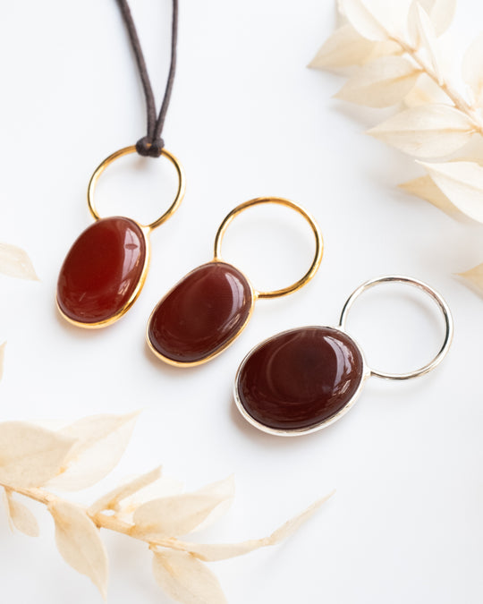 Carnelian Pebble Sterling Silver & Gold Vermeil Necklace