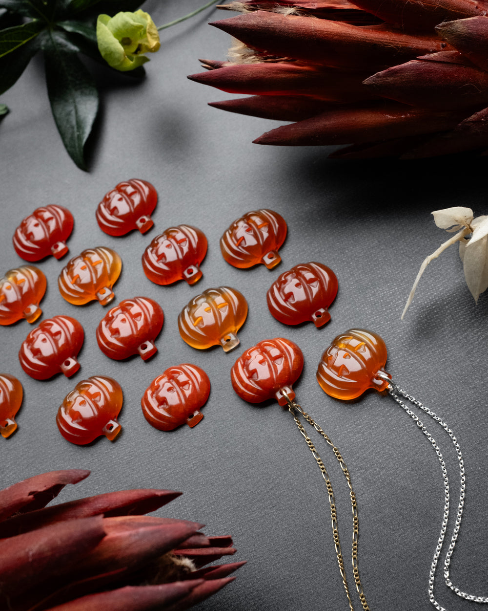 Carnelian Hand Carved Pumpkin Necklace