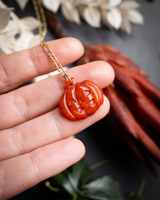 Carnelian Hand Carved Pumpkin Necklace