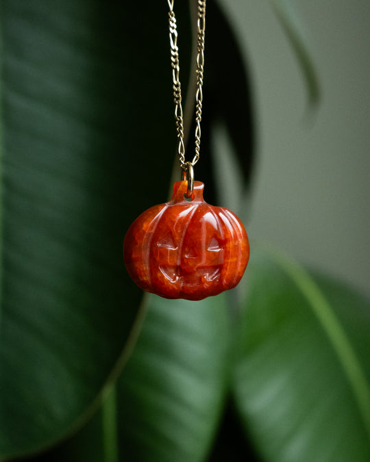 Carnelian Hand Carved Pumpkin Necklace