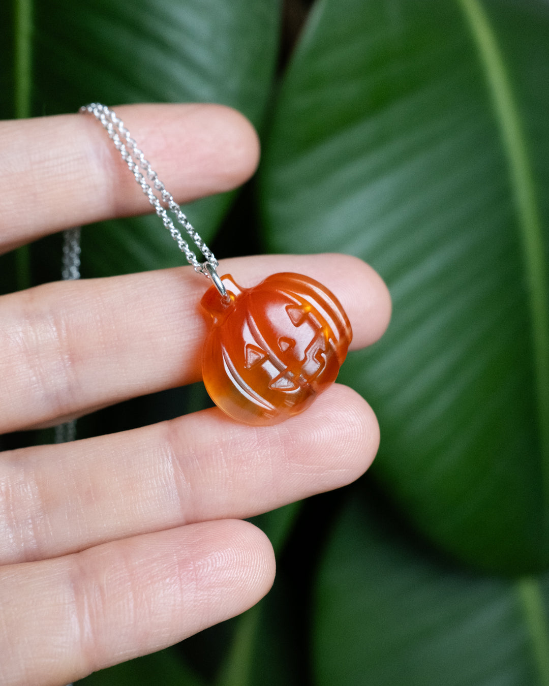 Carnelian Hand Carved Pumpkin Necklace