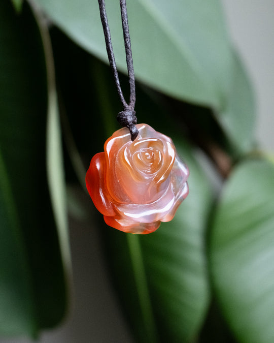 Carnelian Hand Carved Rose Necklace