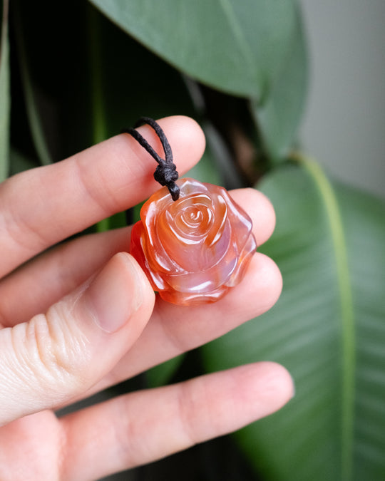 Carnelian Hand Carved Rose Necklace