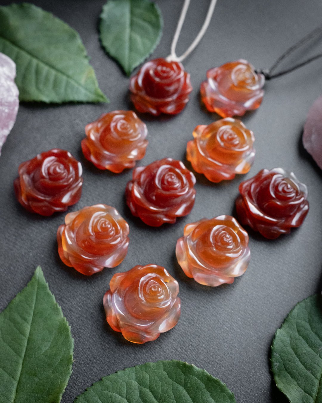 Carnelian Hand Carved Rose Necklace