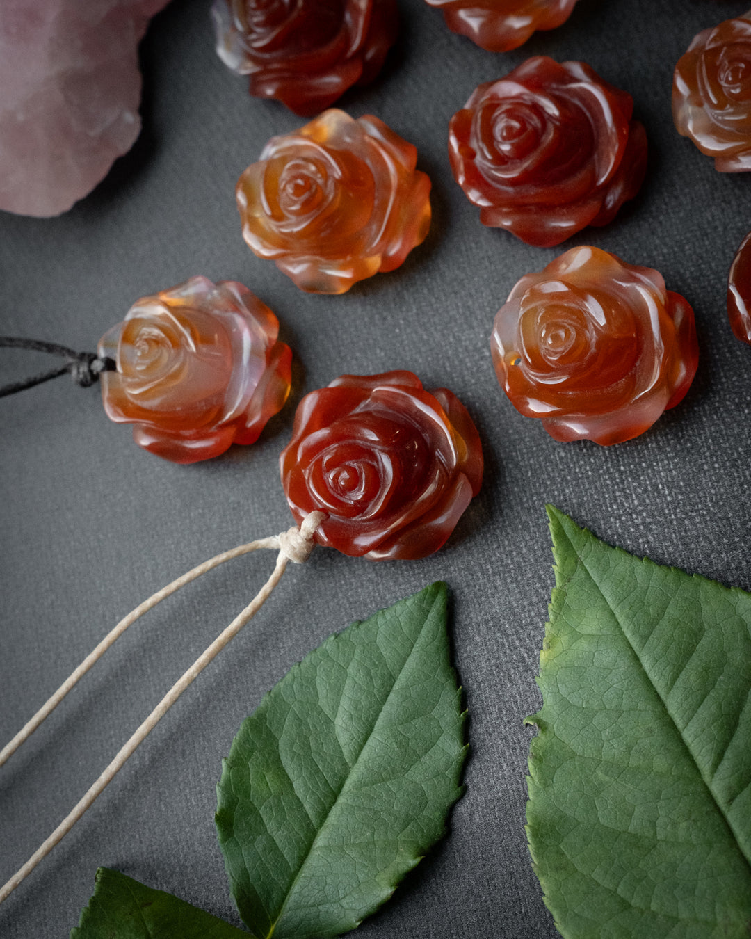 Carnelian Hand Carved Rose Necklace