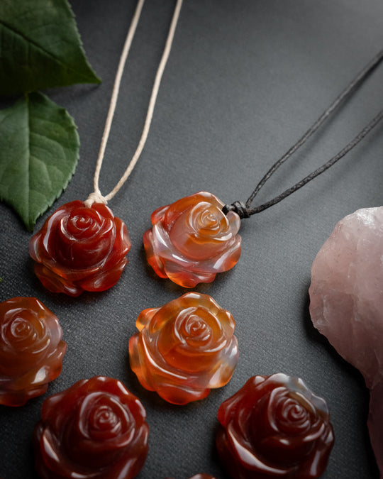 Carnelian Hand Carved Rose Necklace