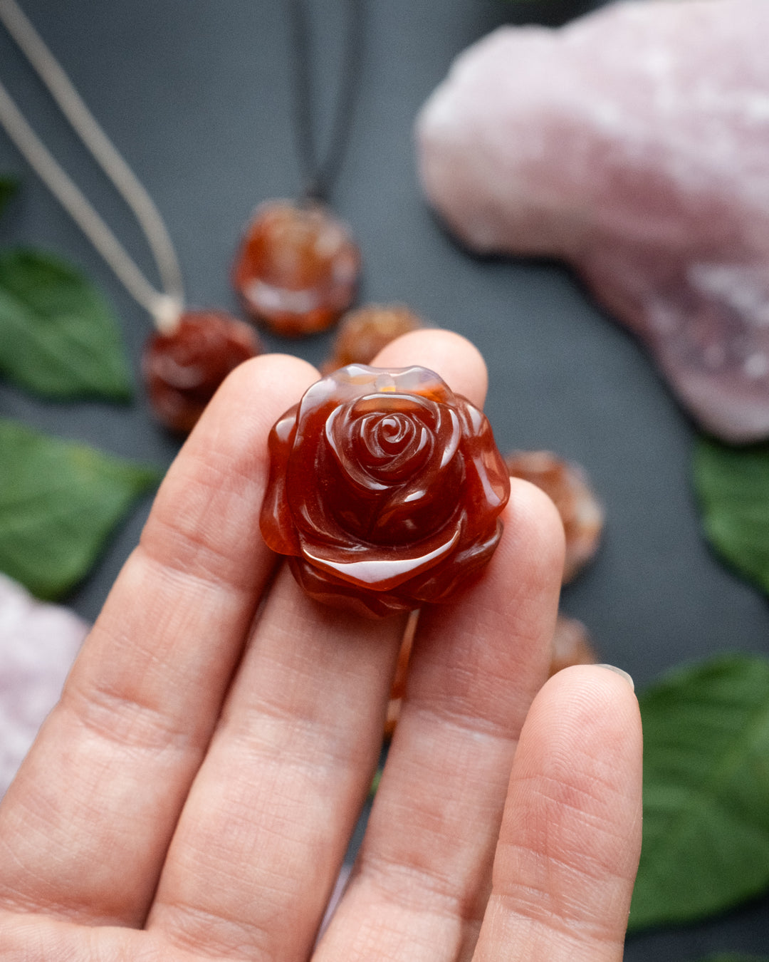 Carnelian Hand Carved Rose Necklace