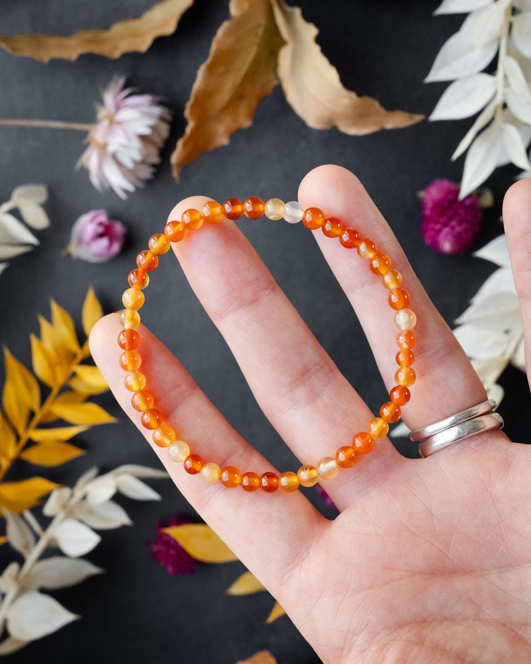 Carnelian Round Bead Bracelet 4mm - The Healing Pear