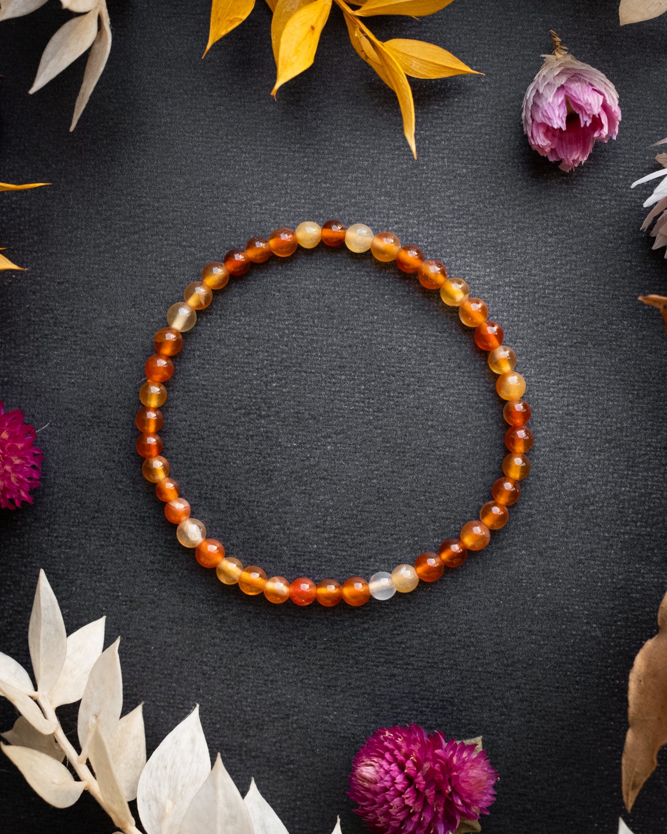 Carnelian Round Bead Bracelet 4mm - The Healing Pear