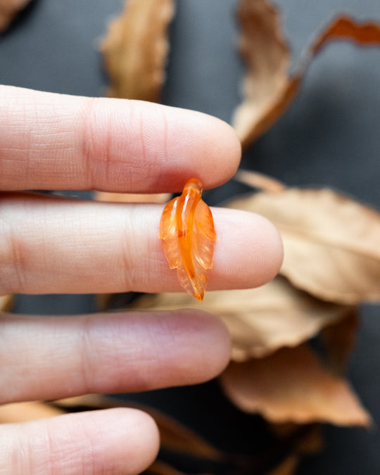 Carnelian Hand Carved Vegan Silk Leaf Necklace