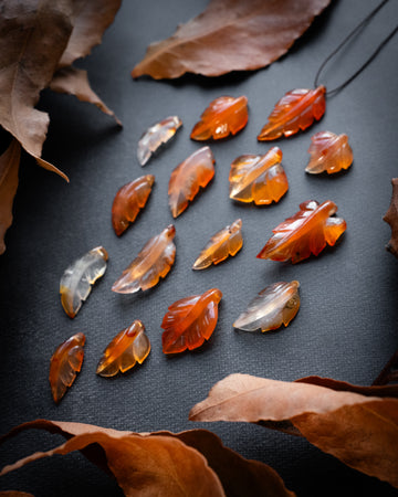 Carnelian Hand Carved Vegan Silk Leaf Necklace