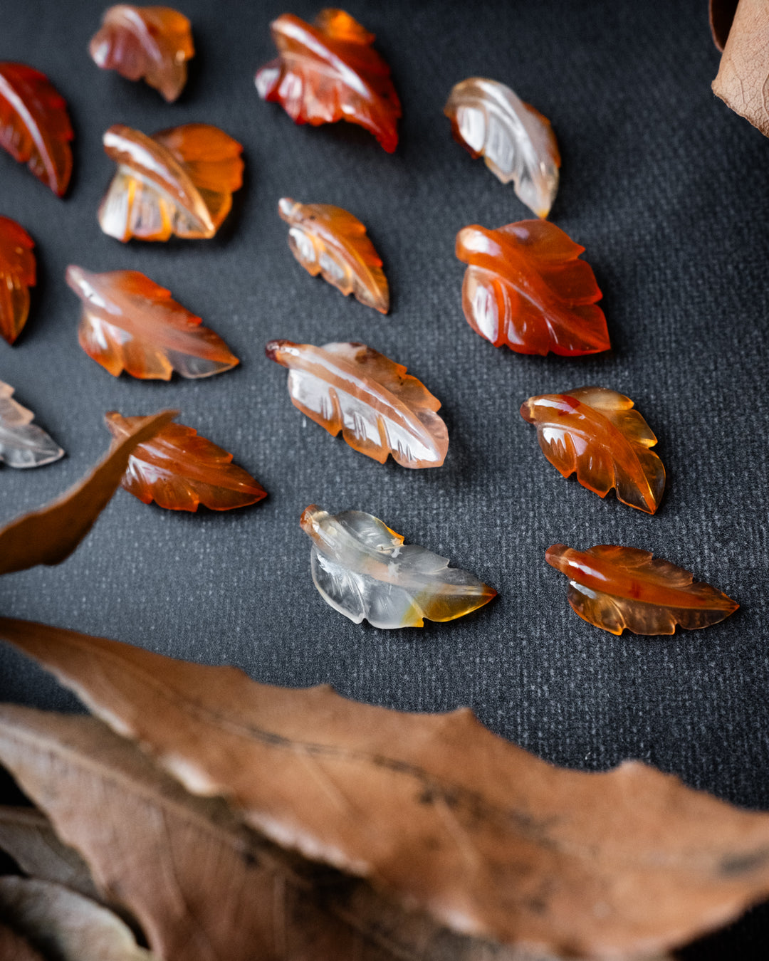 Carnelian Hand Carved Vegan Silk Leaf Necklace