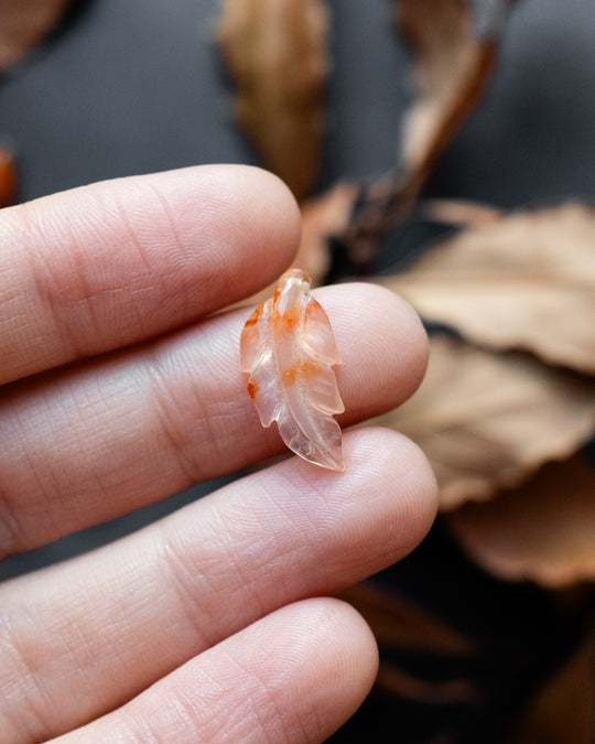 Carnelian Hand Carved Vegan Silk Leaf Necklace