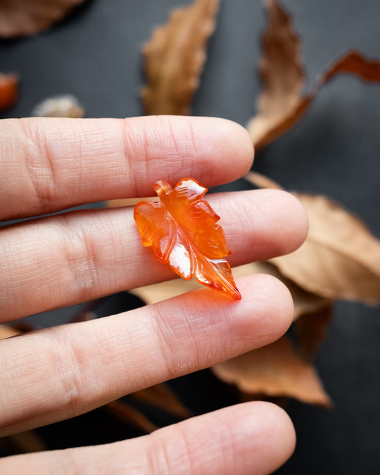 Carnelian Hand Carved Vegan Silk Leaf Necklace