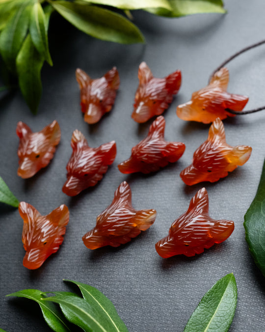 Small Carnelian Hand Carved Wolf Necklace