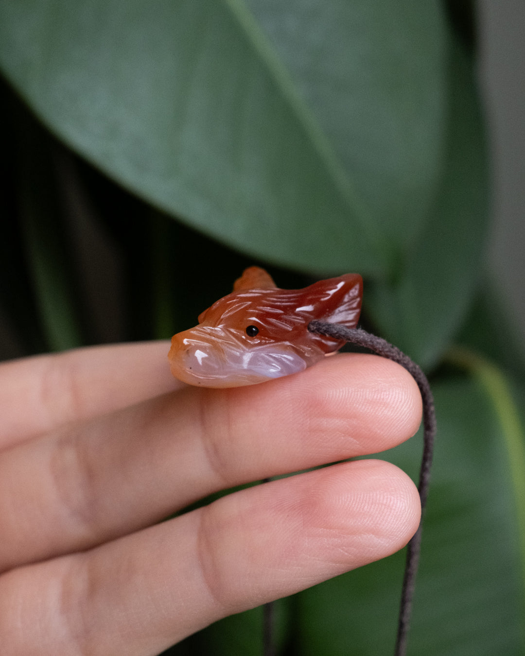 Small Carnelian Hand Carved Wolf Necklace