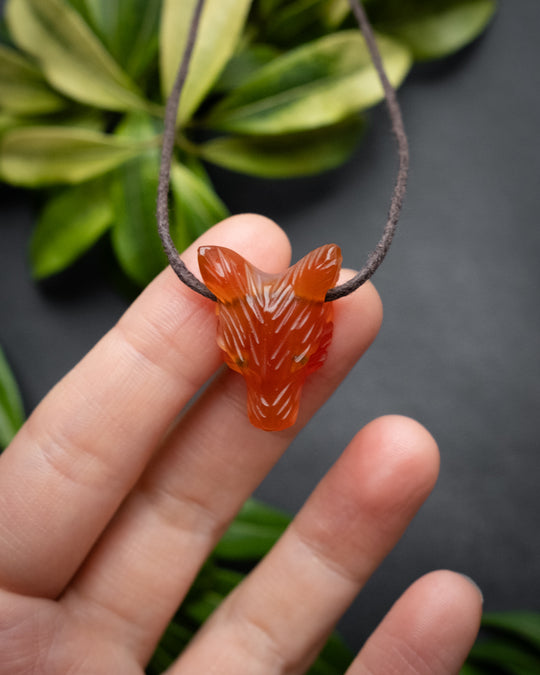 Small Carnelian Hand Carved Wolf Necklace