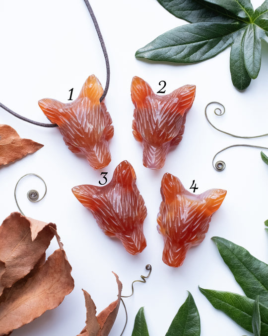 Carnelian Hand Carved Wolf Necklace