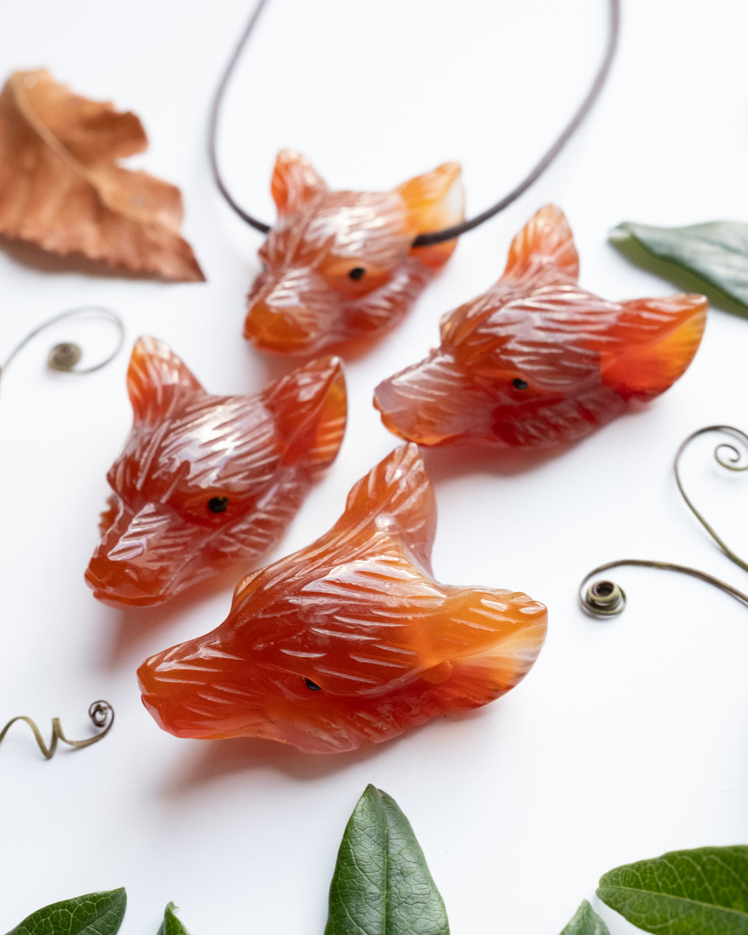 Carnelian Hand Carved Wolf Necklace