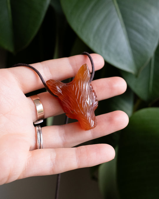 Carnelian Hand Carved Wolf Necklace