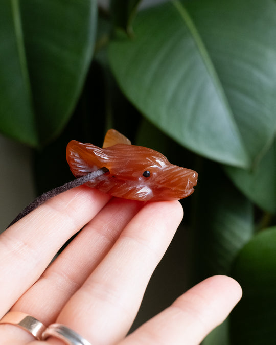 Carnelian Hand Carved Wolf Necklace