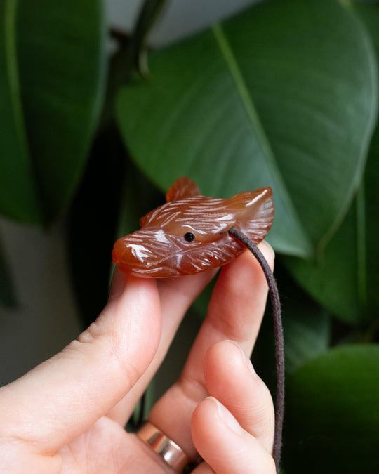 Carnelian Hand Carved Wolf Necklace