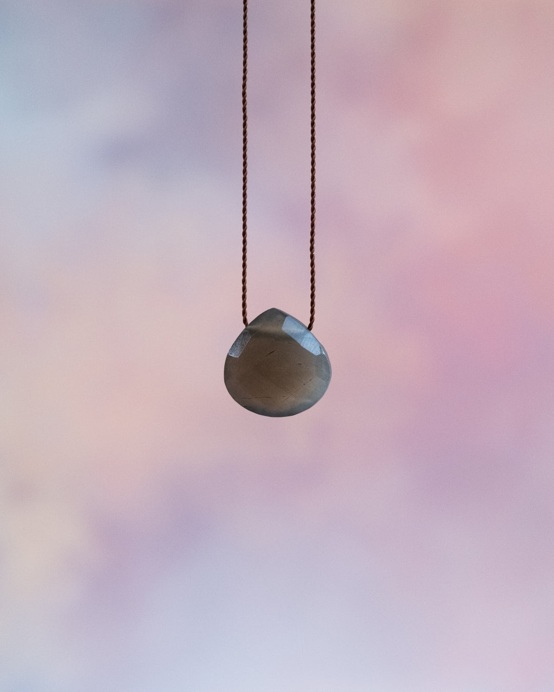 Grey Moonstone Vegan Silk Necklace