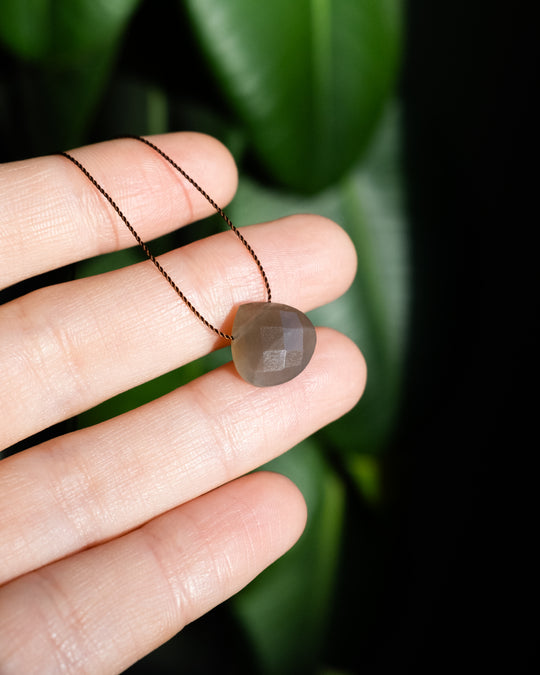 Grey Moonstone Vegan Silk Necklace