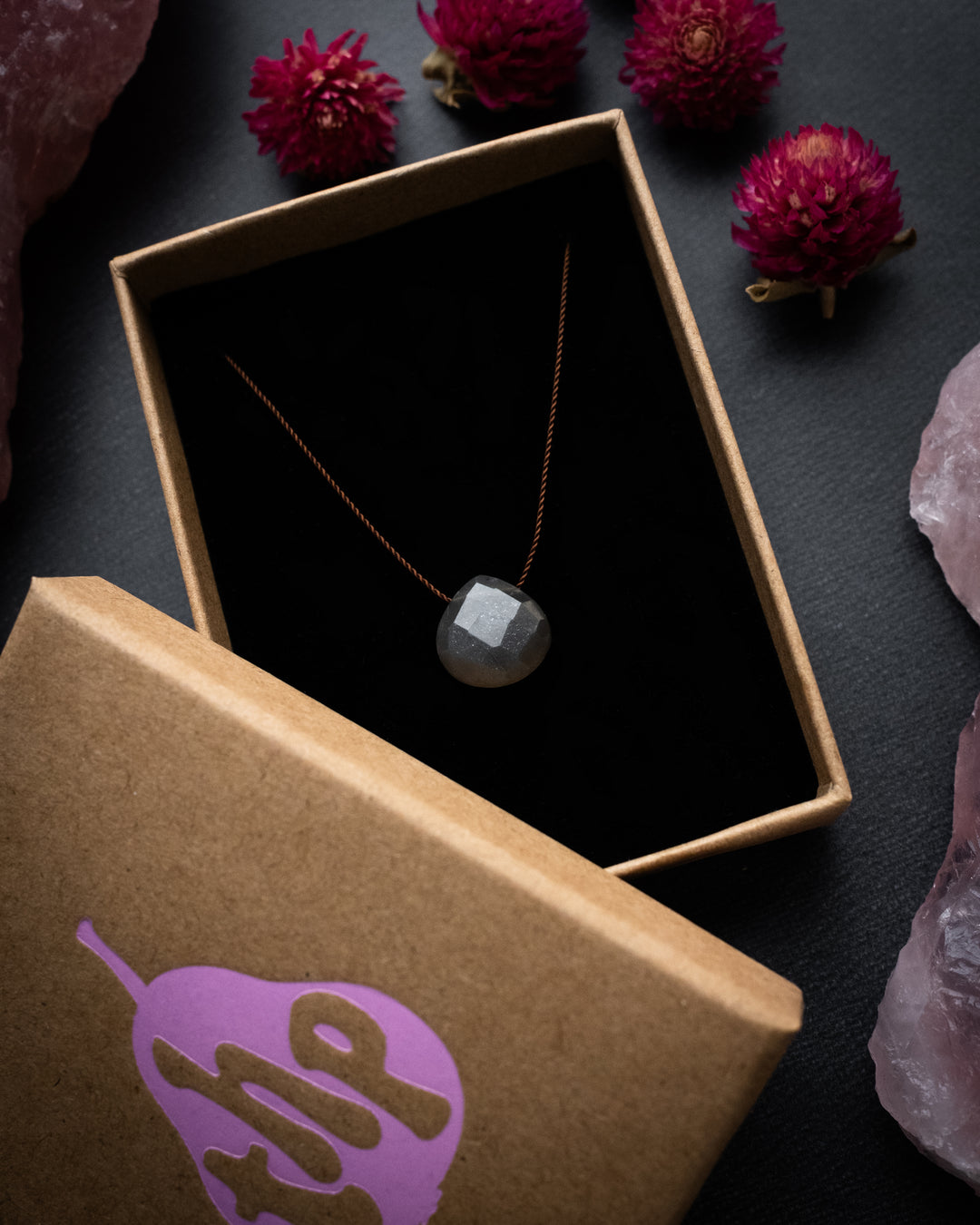 Grey Moonstone Vegan Silk Necklace