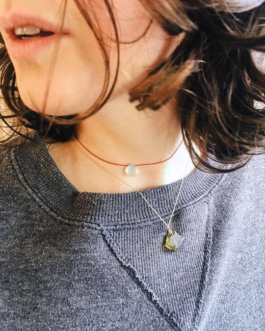 Labradorite Mini Moon Vegan Silk Necklace - The Healing Pear