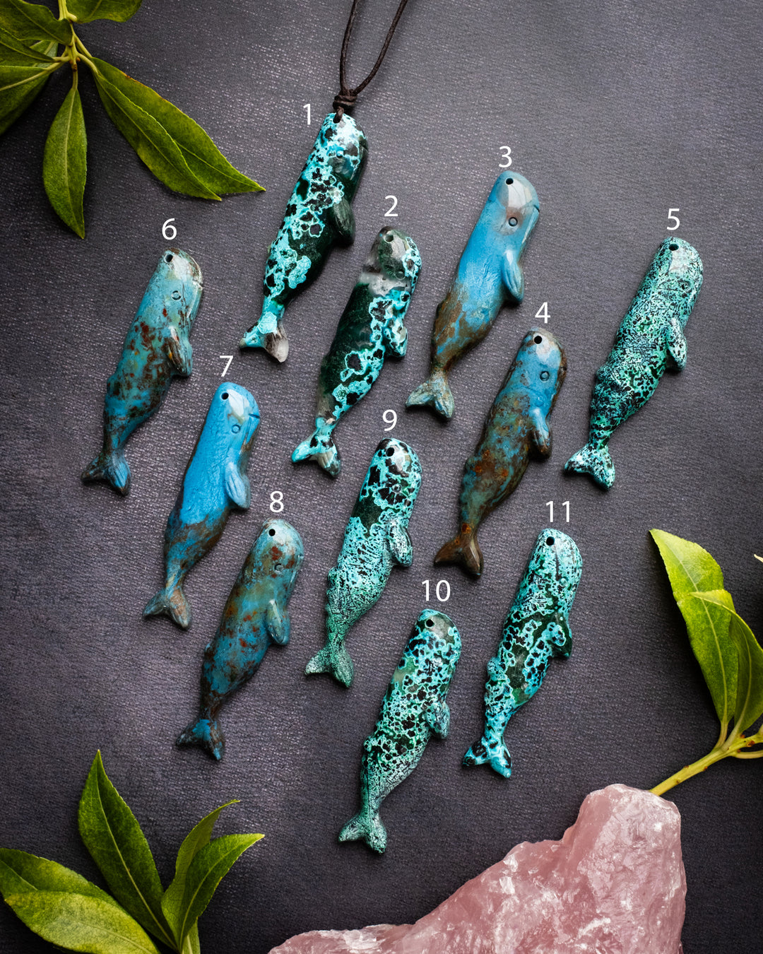 Rainbow Chrysocolla Hand Carved Sperm Whale Necklace