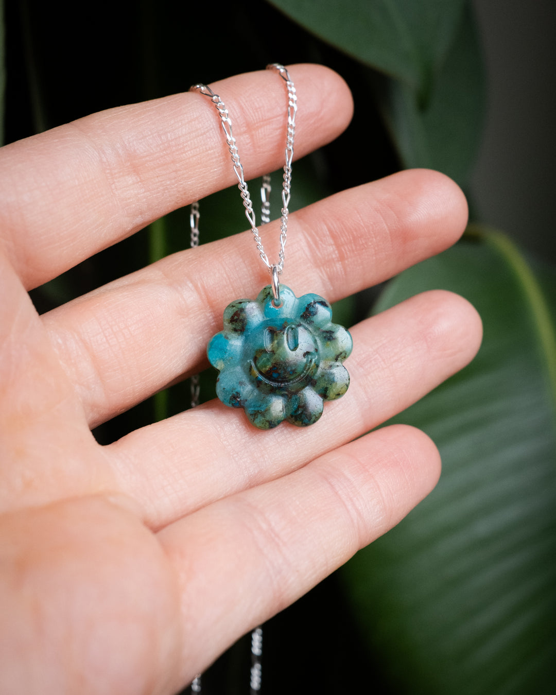 Rainbow Chrysocolla Hand Carved Groovy Flower Necklace - The Healing Pear