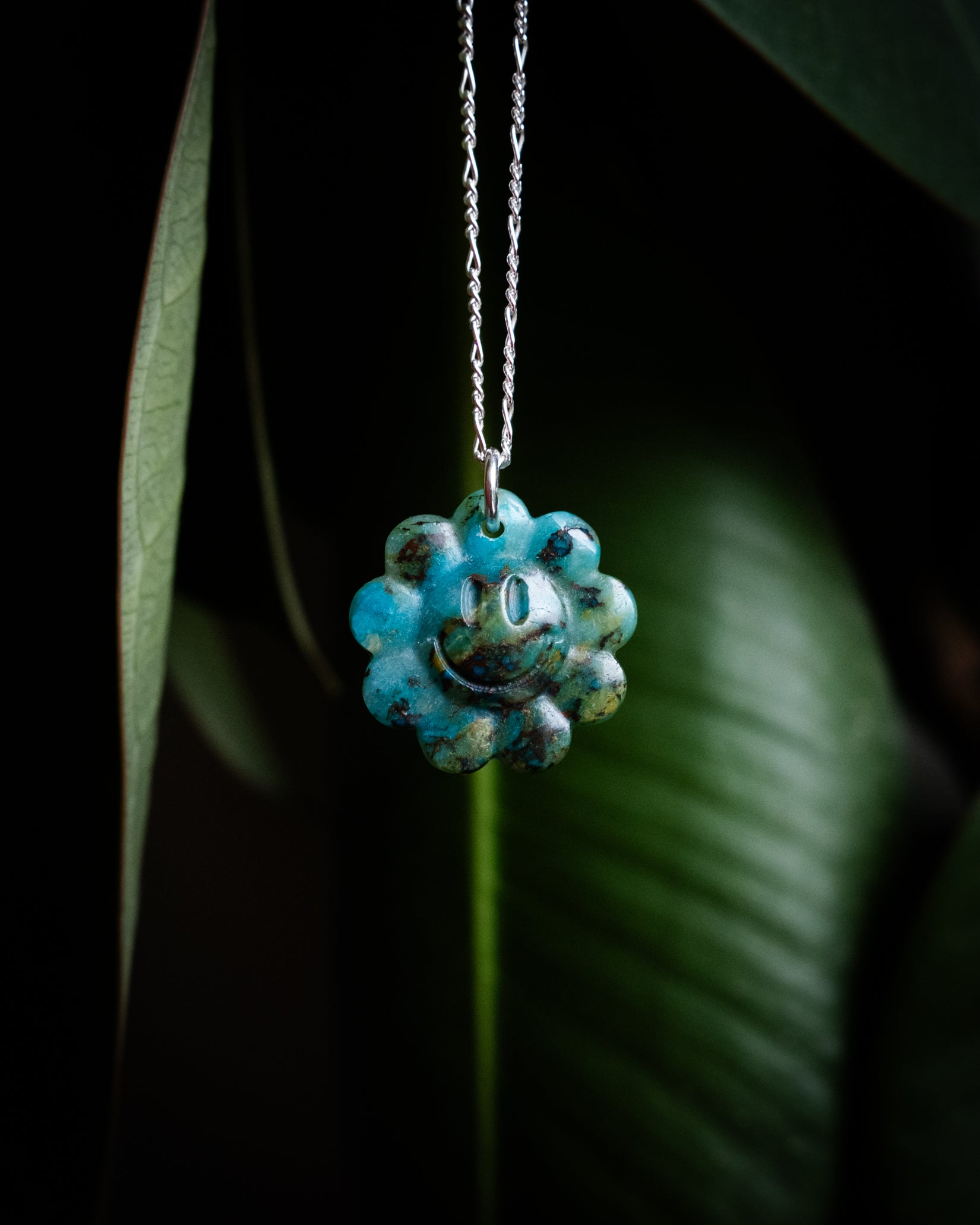Rainbow Chrysocolla Hand Carved Groovy Flower Necklace - The Healing Pear