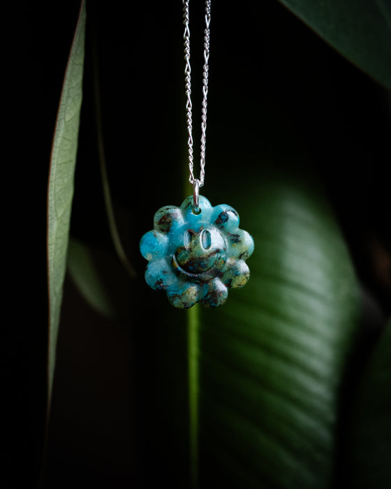 Rainbow Chrysocolla Hand Carved Groovy Flower Necklace