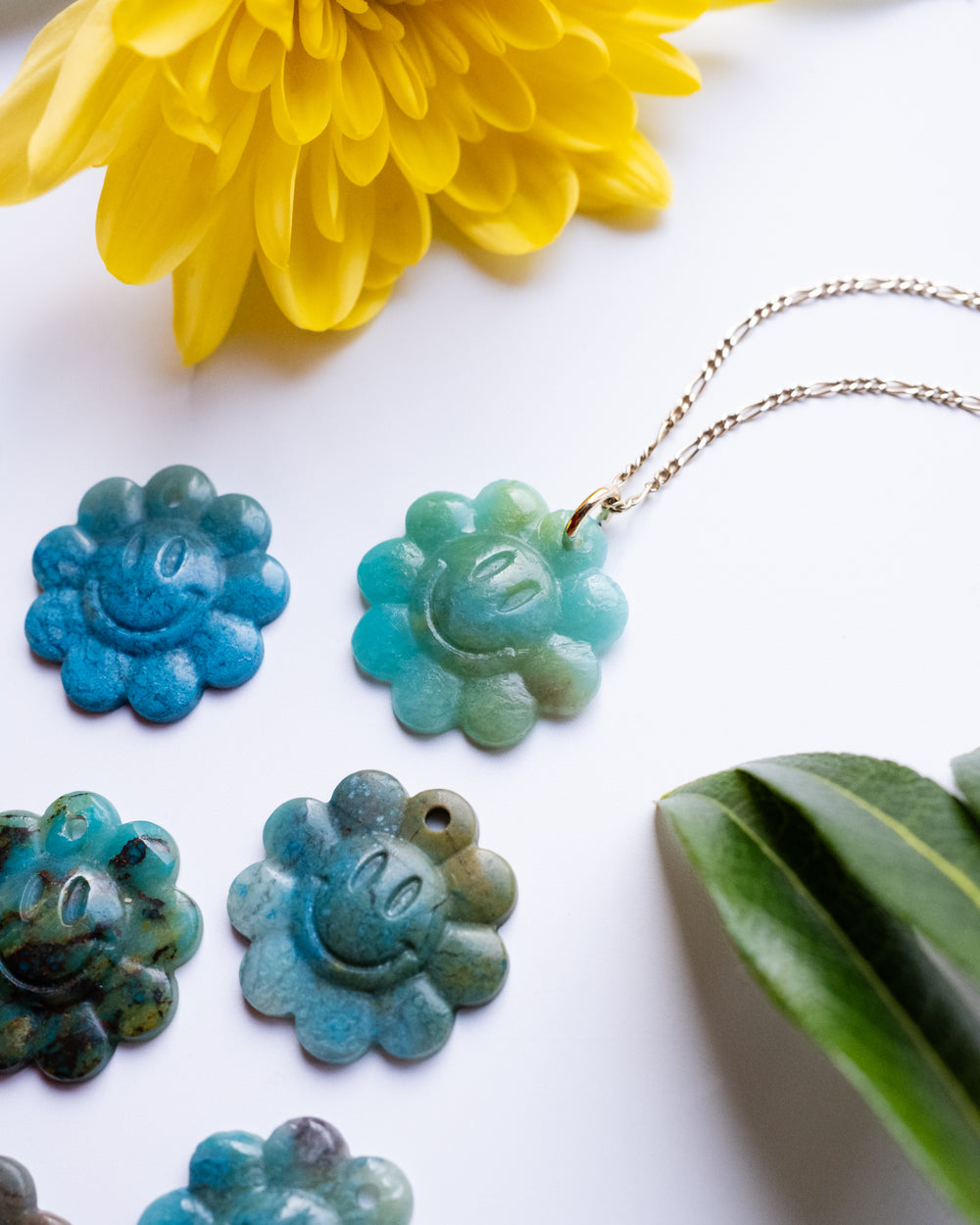Rainbow Chrysocolla Hand Carved Groovy Flower Necklace - The Healing Pear