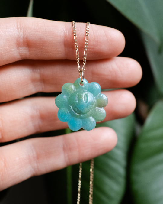 Rainbow Chrysocolla Hand Carved Groovy Flower Necklace - The Healing Pear