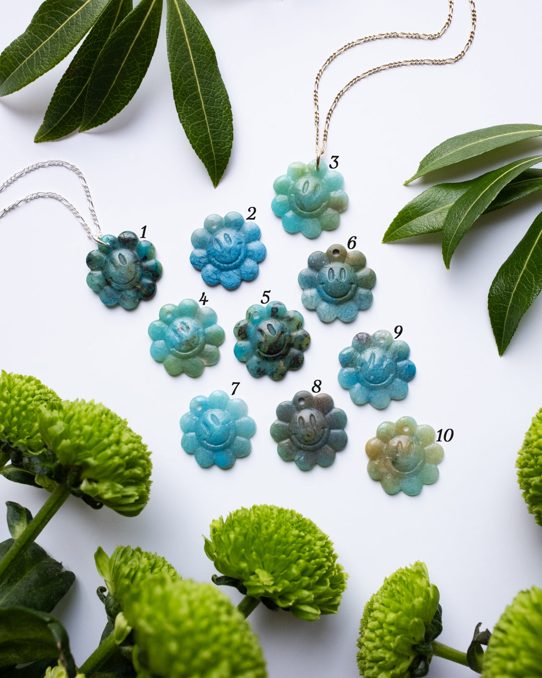 Rainbow Chrysocolla Hand Carved Groovy Flower Necklace - The Healing Pear