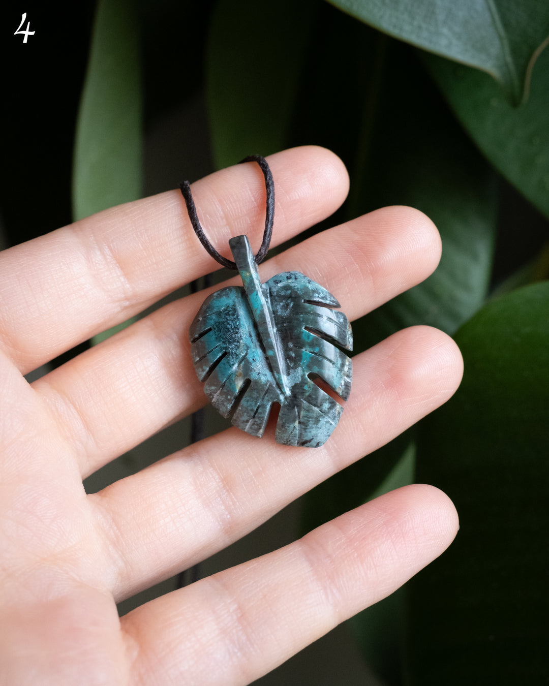 Rainbow Chrysocolla Hand Carved Monstera Leaf / Cheese Plant Necklace
