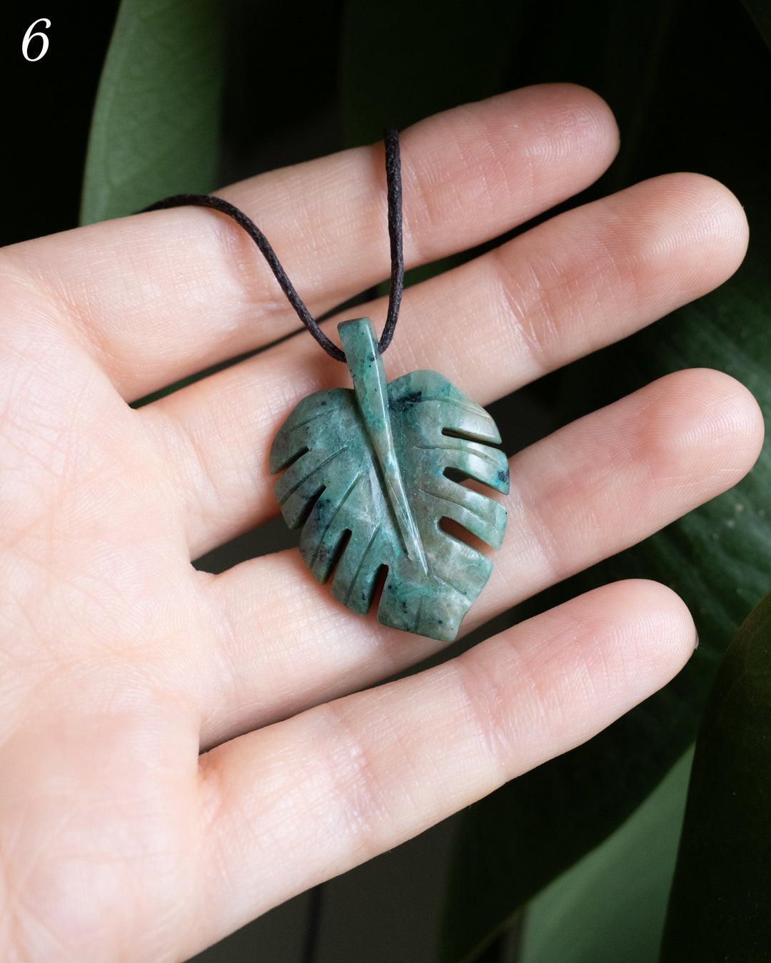 Rainbow Chrysocolla Hand Carved Monstera Leaf / Cheese Plant Necklace