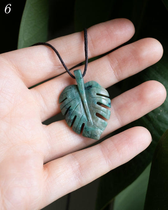 Rainbow Chrysocolla Hand Carved Monstera Leaf / Cheese Plant Necklace